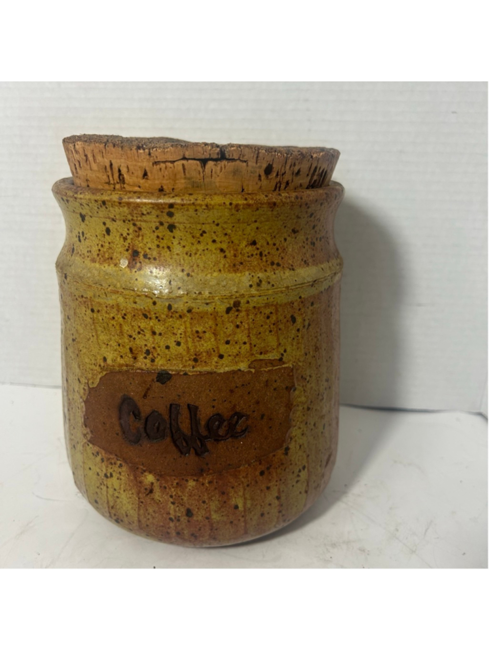 Large Vintage Art Pottery Speckled Coffee Food Storage Canister Brown Signed